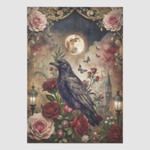 Fantasy-Gotik-Rabe-und-Rote-Rosen-Decoupage Seidenpapier