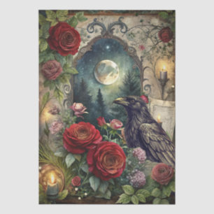 Fantasy-Gotik-Rabe-und-Rote-Rosen-Decoupage Seidenpapier