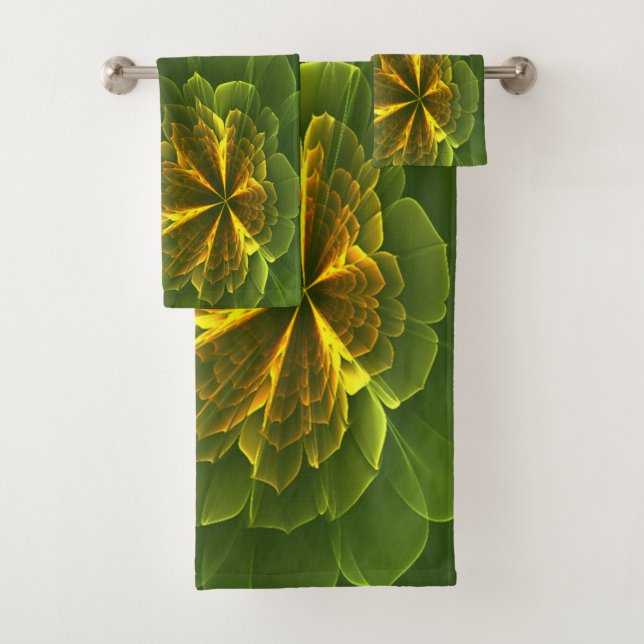 Fantasy Green Yellow Fraktal Blume Badhandtuch Set (Insitu)