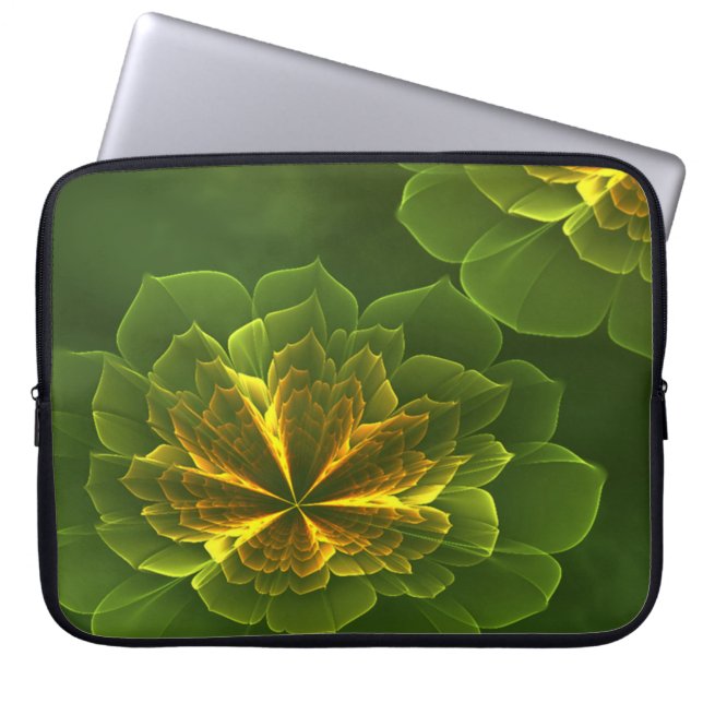 Fantasy Green Yellow Fraktal Blume Laptopschutzhülle (Vorderseite)