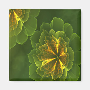Fantasy Green Yellow Fraktal Blume Magnet