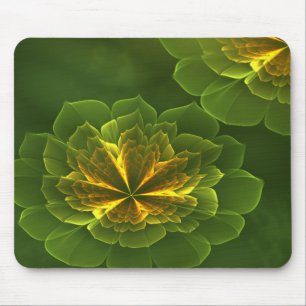 Fantasy Green Yellow Fraktal Blume Mousepad