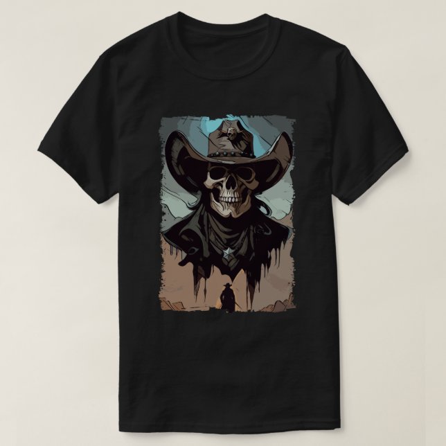 Fantasy Grunge Skull Wilder West Cowboy Südliche K T-Shirt (Design vorne)