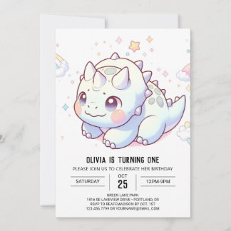 Fantasy Happy Dinosaur 1. Geburtstag Einladung