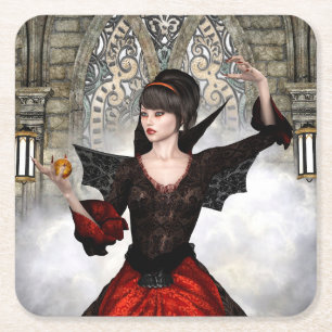 Fantasy-Hexe - mittelalterliche Halloween-Burgkuns Rechteckiger Pappuntersetzer