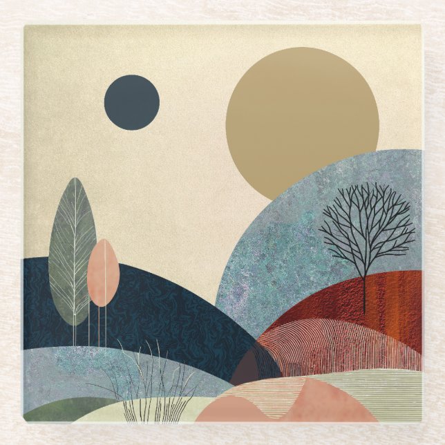 Fantasy Hills Landschaft Glasuntersetzer (Vorderseite)