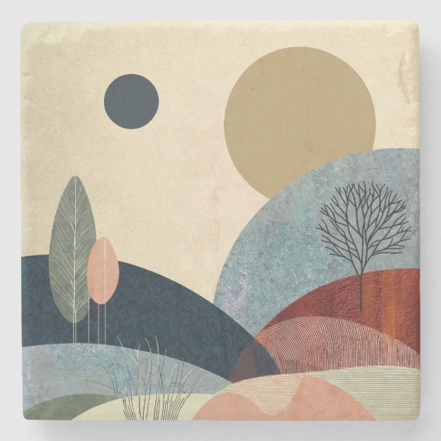 Fantasy Hills Landschaft Steinuntersetzer (Vorderseite)