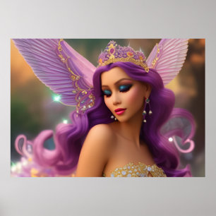 Fantasy Hispanic Mädchen Schmetterling lila rosa B Poster