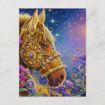Fantasy Horse mit Edelsteinen und Juwelen Postkart