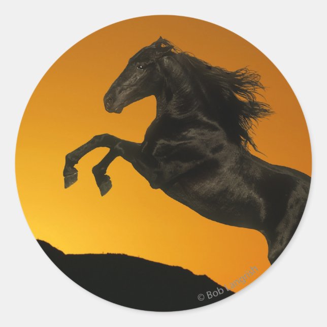 Fantasy Horses: Mountain Sunset Runder Aufkleber (Vorderseite)
