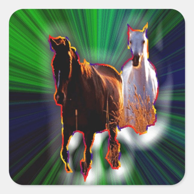 Fantasy Horses Quadratischer Aufkleber (Vorderseite)
