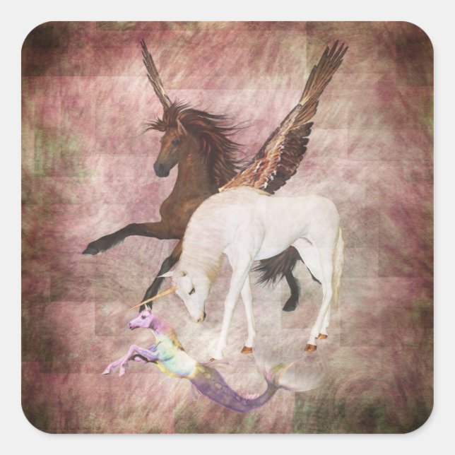 Fantasy Horses Quadratischer Aufkleber (Vorderseite)