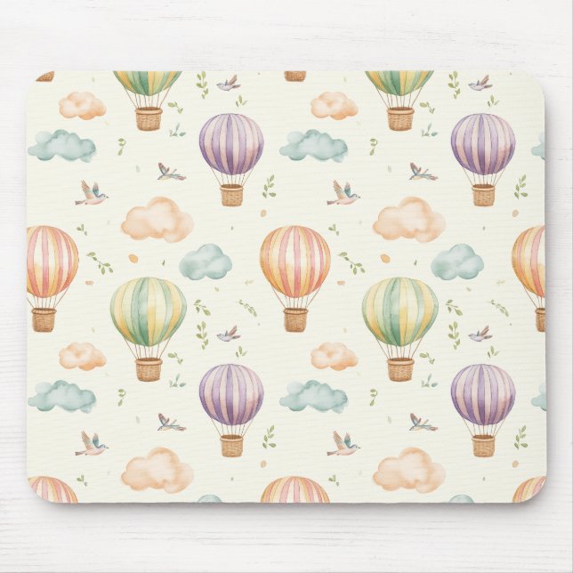 Fantasy Hot Air Ballon Muster Watercolor Design Mousepad (Vorne)
