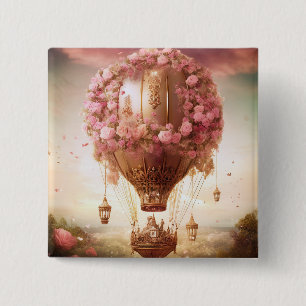 Fantasy Hot Air Ballon Pink Gold Button