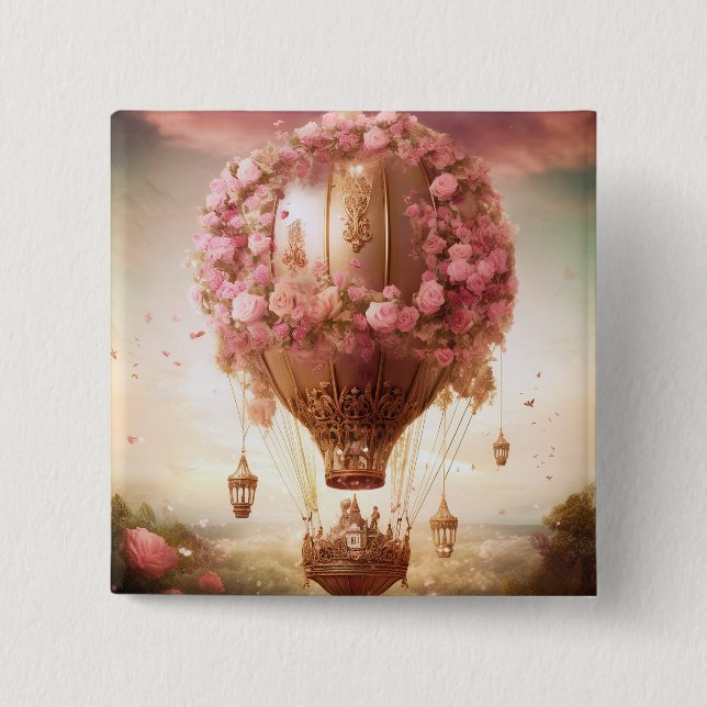 Fantasy Hot Air Ballon Pink Gold Button (Vorderseite)