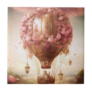 Fantasy Hot Air Ballon Pink Gold Fliese