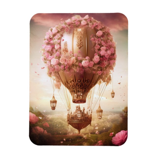 Fantasy Hot Air Ballon Pink Gold Magnet (Vertikal)