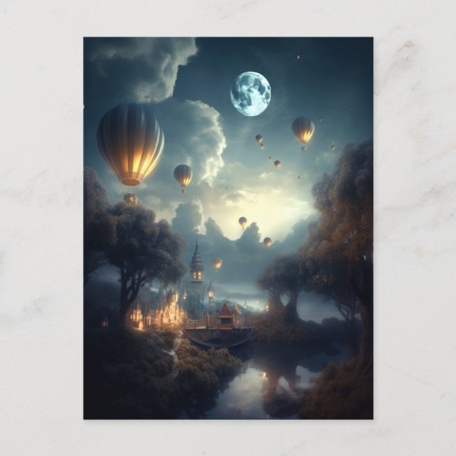 Fantasy Hot Air Balloons Landscape Postcard Postkarte (Vorderseite)