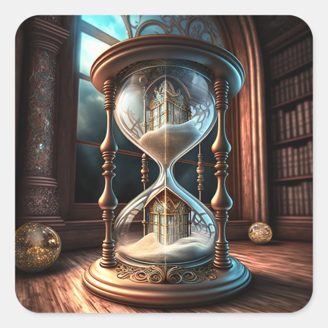 Fantasy Hourglass Quadratischer Aufkleber (Vorderseite)
