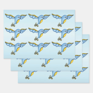 Fantasy Hübsch Flying Bluebird Yellow Scroll Schwa Geschenkpapier Set