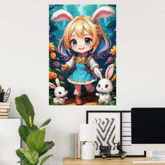Fantasy Hübsches Süßes Mädchen Kaninchen Poster