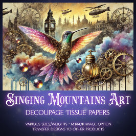 Fantasy Hummingbird Steampunk Landscape Decoupage Seidenpapier