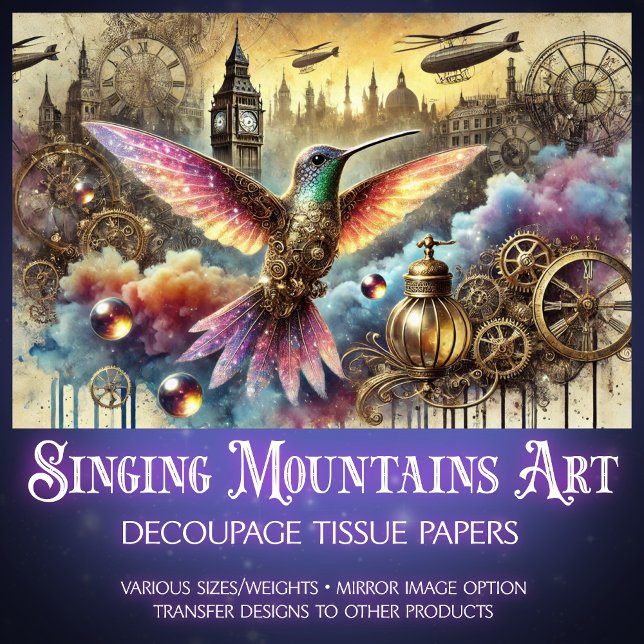 Fantasy Hummingbird Steampunk Landscape Decoupage Seidenpapier (Von Creator hochgeladen)