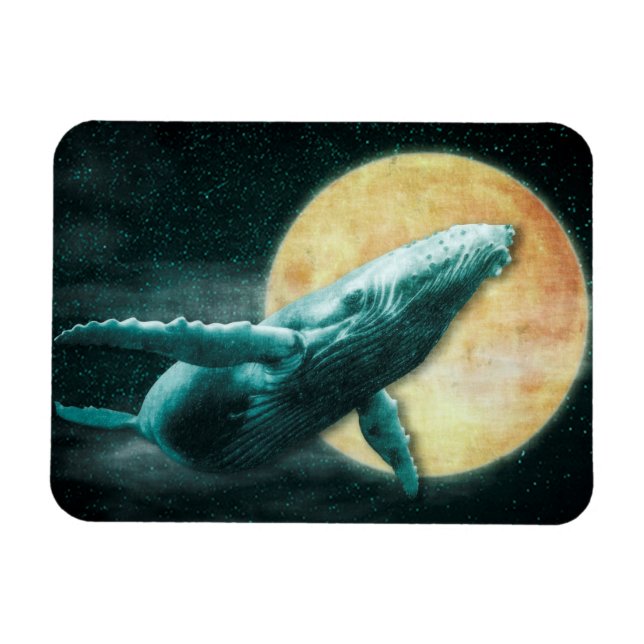 Fantasy Humpback Whale Fliegend zum Mond - Magnet (Horizontal)