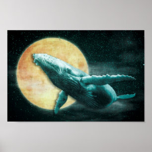 Fantasy Humpback Whale Fliegt zum Mondplakat Poster