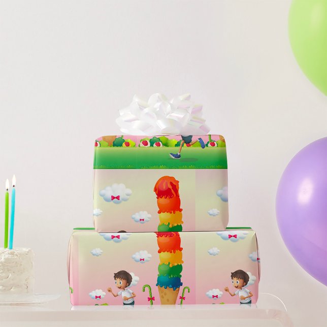 Fantasy Ice Cream Cone mit Happy Running Boy Geschenkpapier (Von Creator hochgeladen)