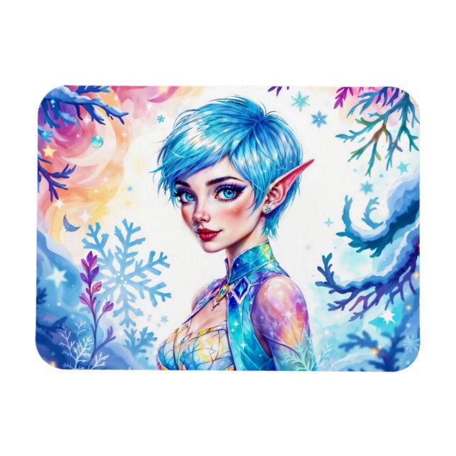 Fantasy ice elf Winter magische Schneeflocke Kunst Magnet (Horizontal)