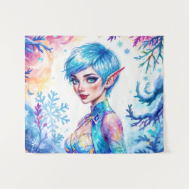 Fantasy ice elf Winter magische Schneeflocke Kunst Wandteppich
