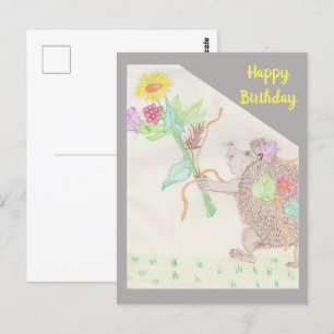 Fantasy Igel und Blume Bouquet Birthday Car Postkarte