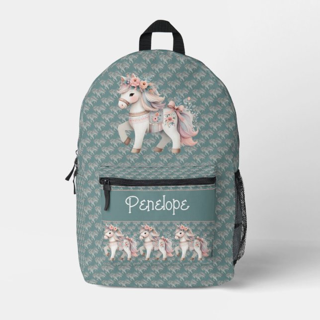 Fantasy Illustration von Floral Pastel Horse Bedruckter Rucksack (Vorderseite)