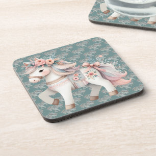 Fantasy Illustration von Floral Pastel Horse Getränkeuntersetzer