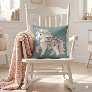Fantasy Illustration von Floral Pastel Horse Kissen