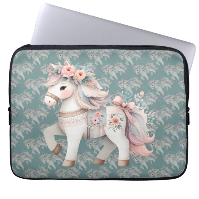Fantasy Illustration von Floral Pastel Horse Laptopschutzhülle (Vorderseite)