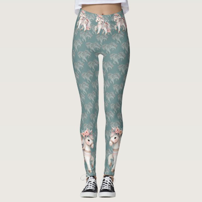 Fantasy Illustration von Floral Pastel Horse Leggings (Vorderseite)