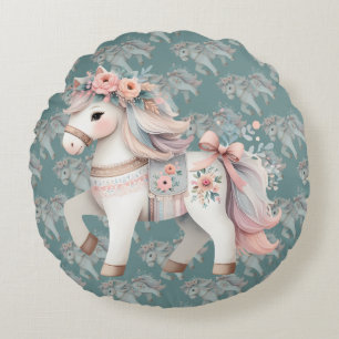 Fantasy Illustration von Floral Pastel Horse Rundes Kissen