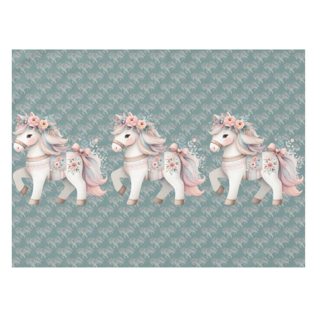 Fantasy Illustration von Floral Pastel Horse Tischdecke (Vorderseite (Horizontal))