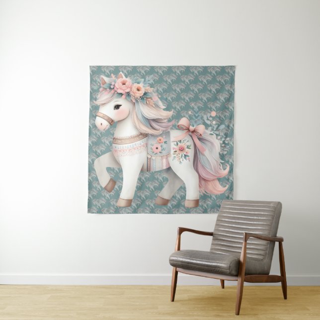 Fantasy Illustration von Floral Pastel Horse Wandteppich (Beispiel)