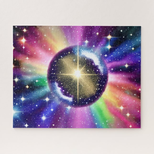 Fantasy Indigo Sphere Bursting Radiant Energy Puzzle (Horizontal)