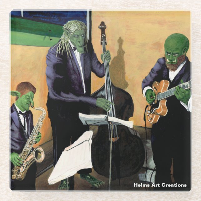 Fantasy Jazz Blues Musicians Art Glass Untersetzer (Vorderseite)