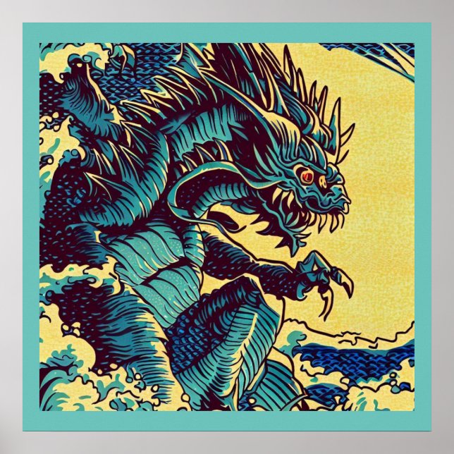 Fantasy Kaiju Anime - Holzschnitt 1 Poster (Vorne)