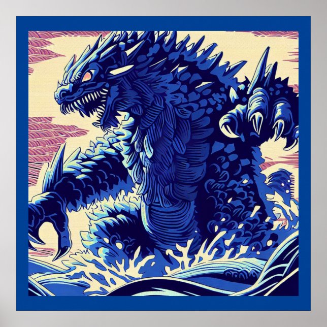 Fantasy Kaiju Anime - Holzschnitt 2 Poster (Vorne)