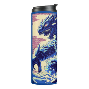 Fantasy Kaiju Anime - Holzschnitt 2 Thermosbecher