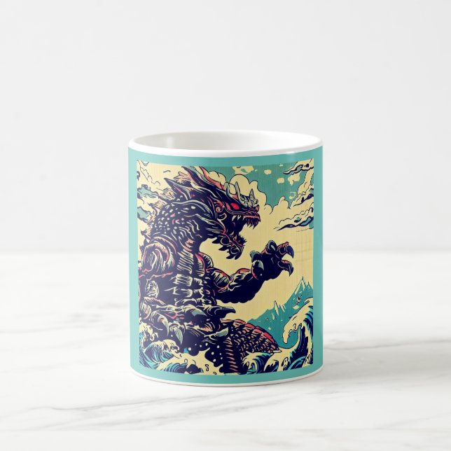 Fantasy Kaiju Anime - Holzschnitt 4 Kaffeetasse (Mittel)