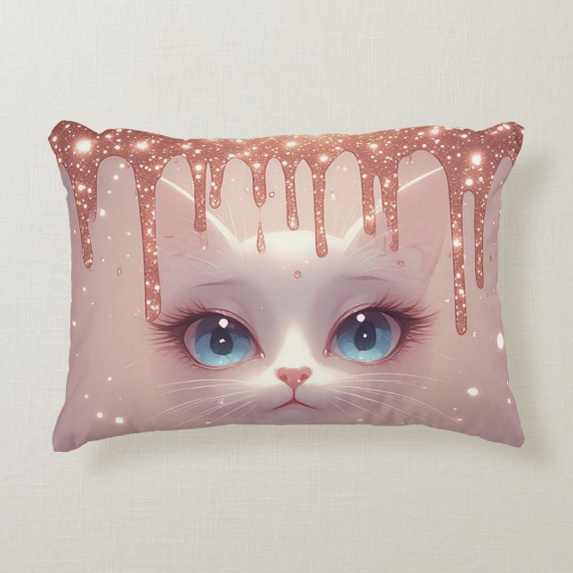 Fantasy-Katze mit tropfendem Roségold Dekokissen (Vorderseite)