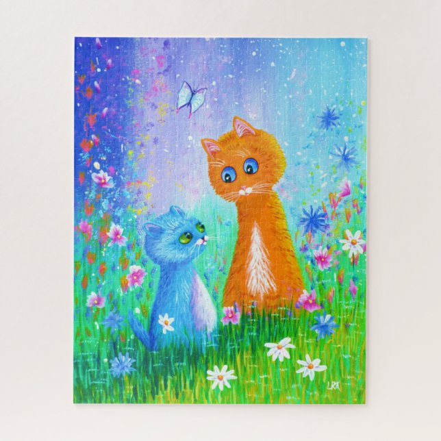 Fantasy-Katzenschmetterlinge Blumen Puzzle (Vertikal)