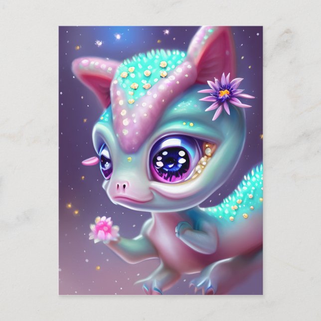Fantasy Kawaii niedlich und bezaubernd Baby Dinosa Postkarte (Vorderseite)
